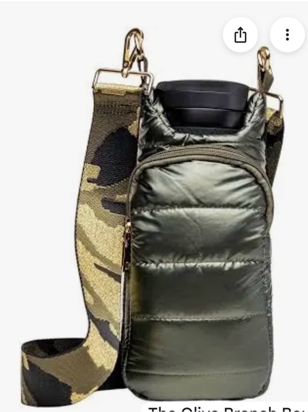 Wanderfull Water Bottle Bag Army Green Metallic & Camo Strap Carrier Puffer Tote